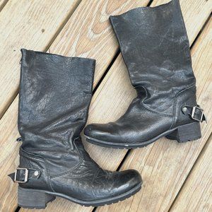 Hakei Black Leather Combat Boots